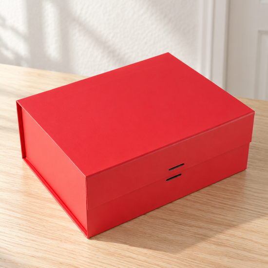 Medium Collapsible Rigid Luxury Gift Box with Ribbon Slots in Festive Red at Thilakma Sri Lanka