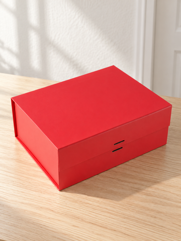 Medium Collapsible Rigid Luxury Gift Box with Ribbon Slots in Festive Red at Thilakma Sri Lanka