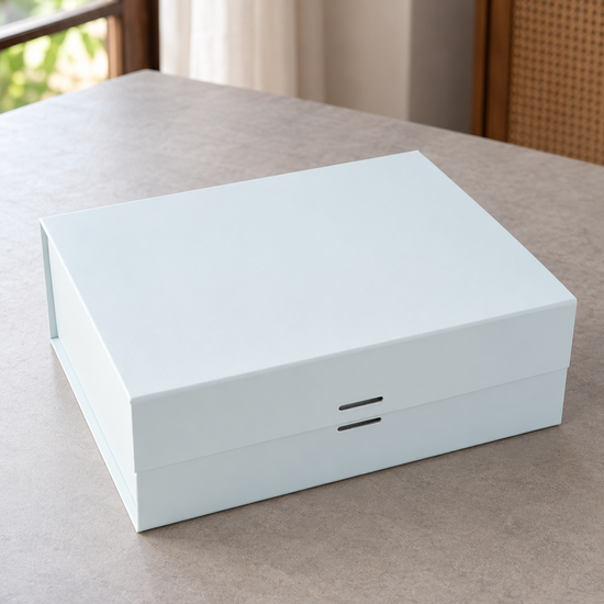 Medium Collapsible Rigid Luxury Gift Box with Ribbon Slots in Ice Blue at Thilakma Sri Lanka