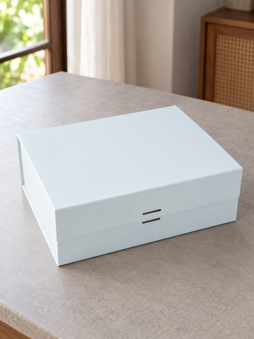 Medium Collapsible Rigid Luxury Gift Box with Ribbon Slots in Ice Blue at Thilakma Sri Lanka