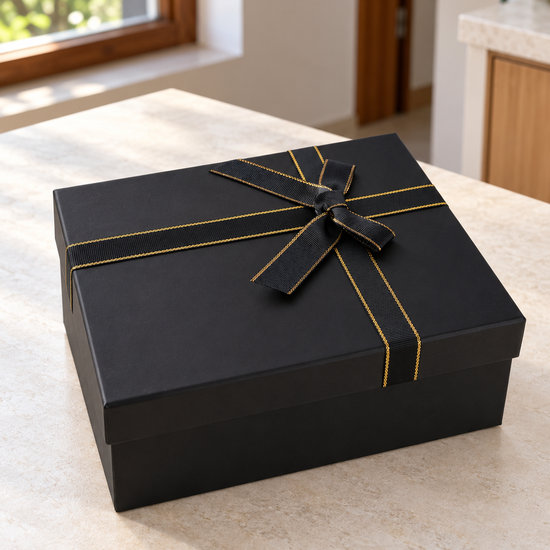 Small Rigid Luxury Gift Box in Matte Black with Gold-Stitched Grosgrain Ribbon Bow at Thilakma Sri Lanka
