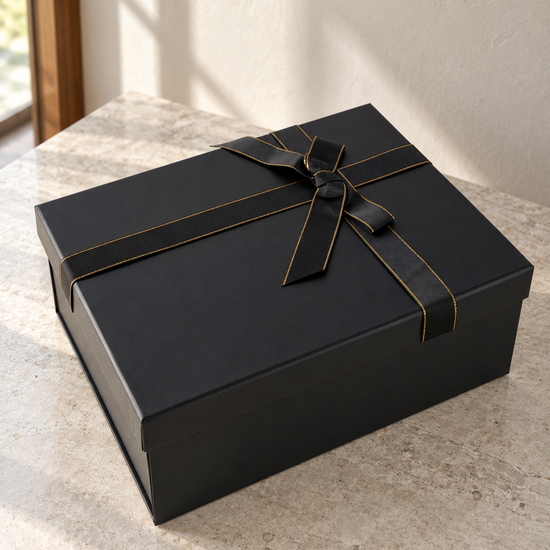 Medium Rigid Luxury Gift Box in Matte Black with Gold-Stitched Grosgrain Ribbon Bow at Thilakma Sri Lanka