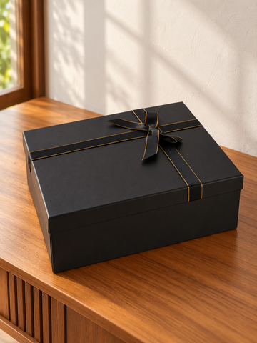 Large Luxury Matte Black Rigid Hamper Gift Box with Gold Edge Ribbon Bow at Thilakma Sri Lanka