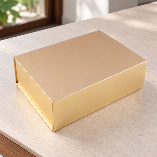 Small Collapsible Rigid Luxury Magnetic Gift Box in Metallic Champagne Gold at Thilakma Sri Lanka