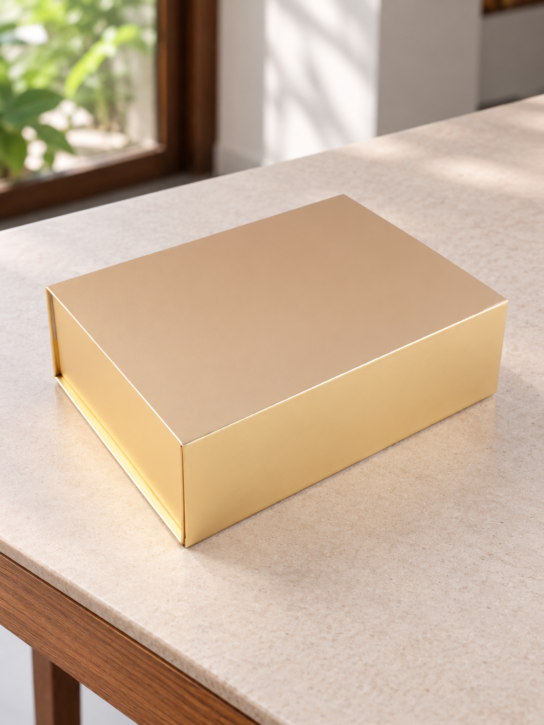 Small Collapsible Rigid Luxury Magnetic Gift Box in Metallic Champagne Gold at Thilakma Sri Lanka