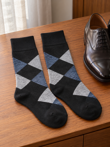 Leo George Men's Cotton-Rich Argyle Dress Crew Socks in Royal Navy and Slate Grey at Thilakma Sri Lanka