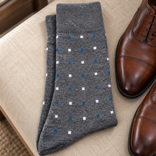 Leo George Men's Cotton-Rich Micro Dot Dress Crew Socks in Heather Charcoal Grey at Thilakma Sri Lanka
