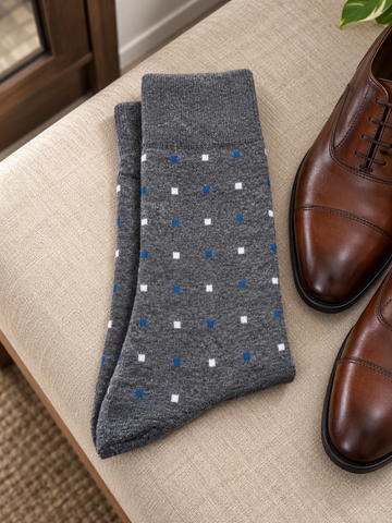 Leo George Men's Cotton-Rich Micro Dot Dress Crew Socks in Heather Charcoal Grey at Thilakma Sri Lanka
