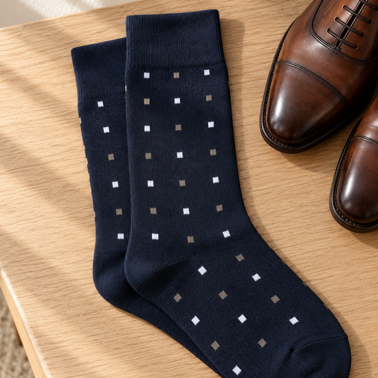 Leo George Men's Cotton-Rich Micro Dot Dress Crew Socks in Midnight Navy Blue at Thilakma Sri Lanka