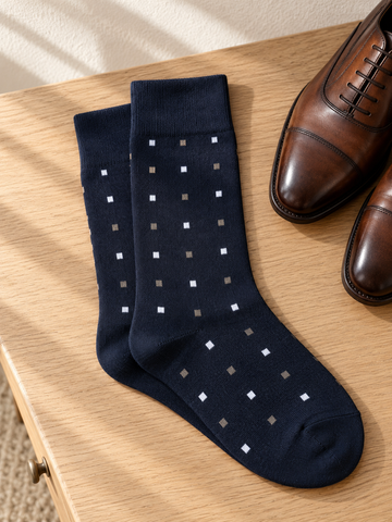Leo George Men's Cotton-Rich Micro Dot Dress Crew Socks in Midnight Navy Blue at Thilakma Sri Lanka