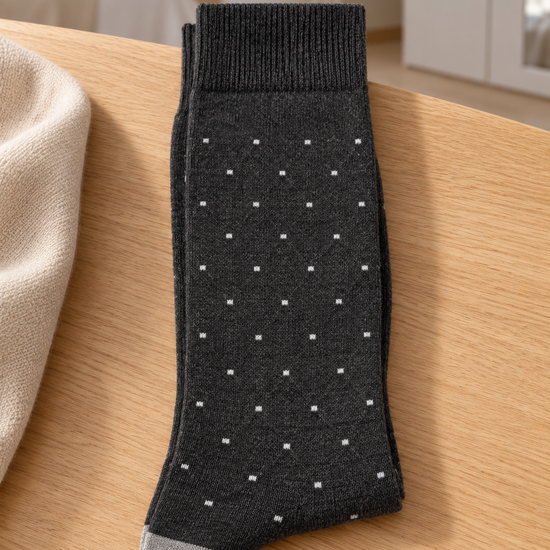 Leo George Men's Cotton-Rich Jacquard Pin-Dot Dress Crew Socks in Textured Charcoal at Thilakma Sri Lanka