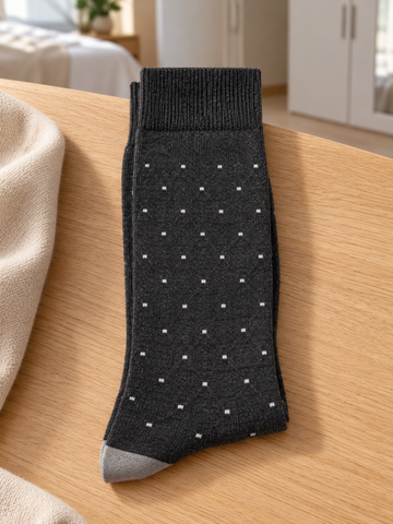 Leo George Men's Cotton-Rich Jacquard Pin-Dot Dress Crew Socks in Textured Charcoal at Thilakma Sri Lanka
