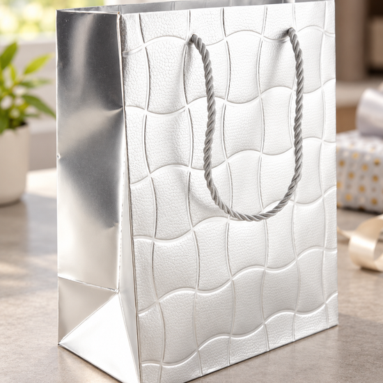 Embossed Ripple Wave Small Paper Gift Bag Silver - 18 x 10 x 23 cm