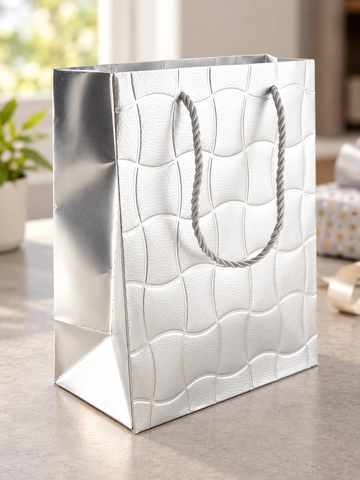 Embossed Ripple Wave Small Paper Gift Bag Silver - 18 x 10 x 23 cm