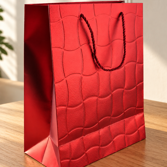 Embossed Ripple Wave Medium Paper Gift Bag Red - 26 x 12 x 32 cm