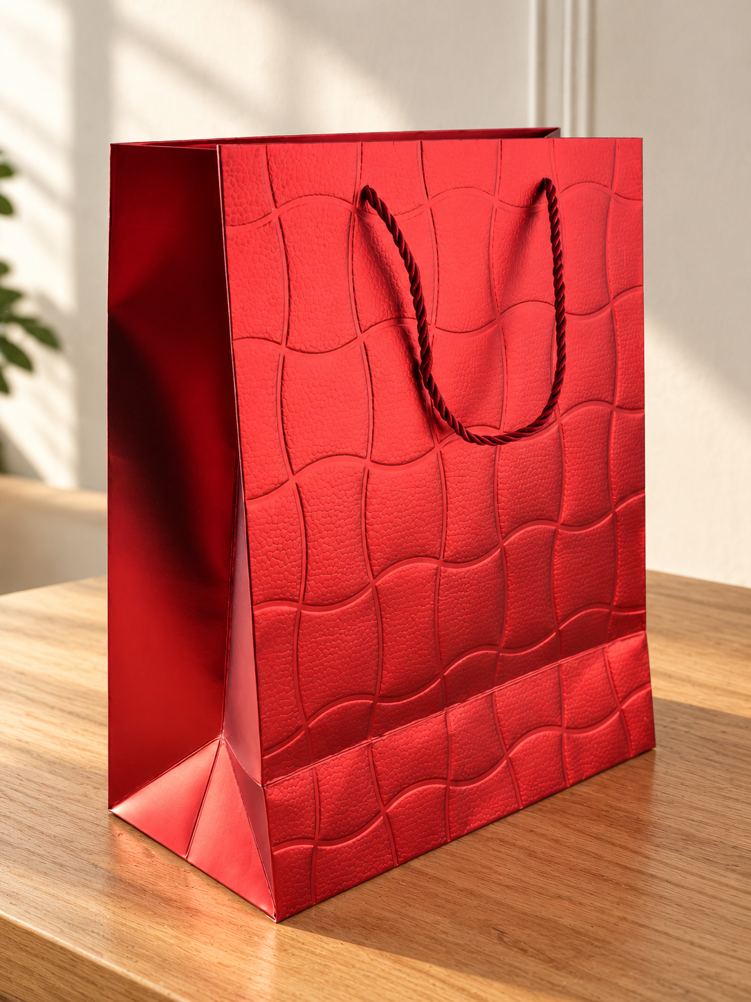 Embossed Ripple Wave Medium Paper Gift Bag Red - 26 x 12 x 32 cm