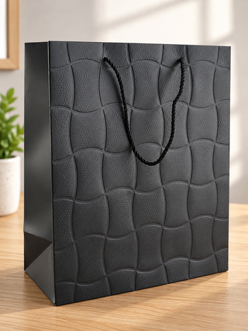 Embossed Ripple Wave Medium Paper Gift Bag Black - 26 x 12 x 32 cm