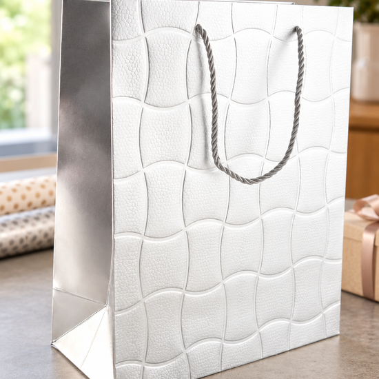 Embossed Ripple Wave Medium Paper Gift Bag Silver - 26 x 12 x 32 cm