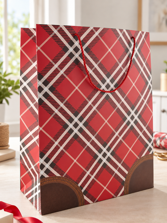 Scottish Tartan Plaid Extra Large Paper Gift Bag Red - 40 x 18 x 49 cm