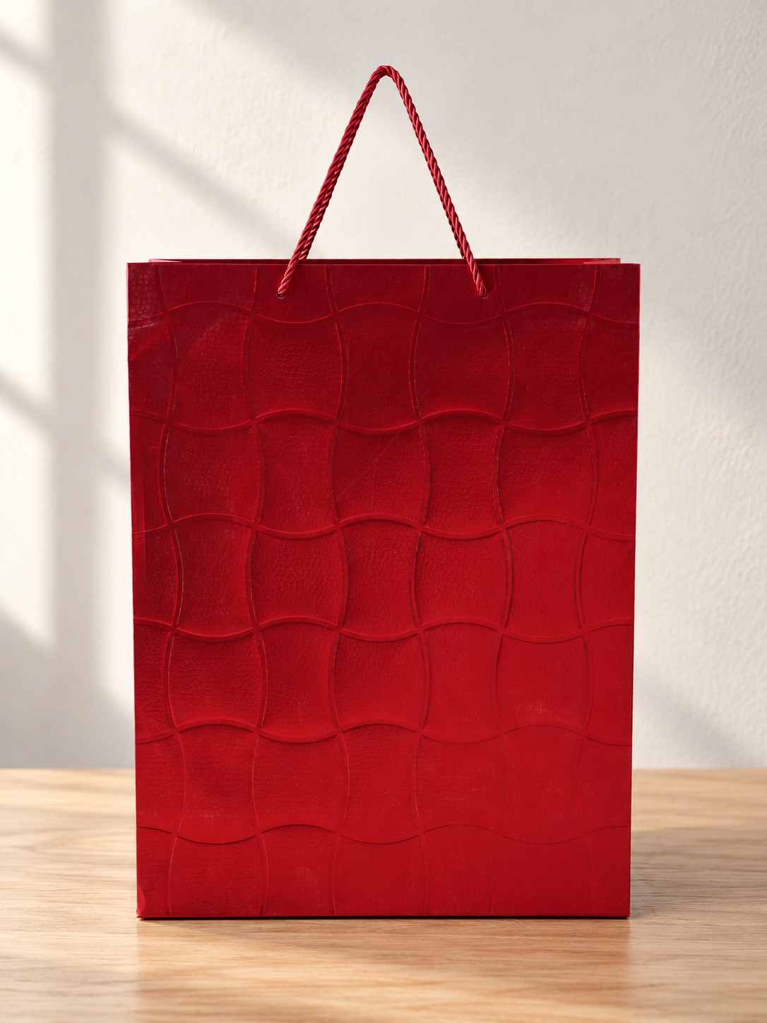Embossed Ripple Wave Large Paper Gift Bag Red - 30 x 12 x 40 cm
