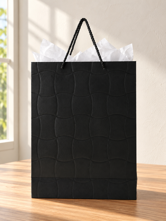 Embossed Ripple Wave Large Paper Gift Bag Black - 30 x 12 x 40 cm