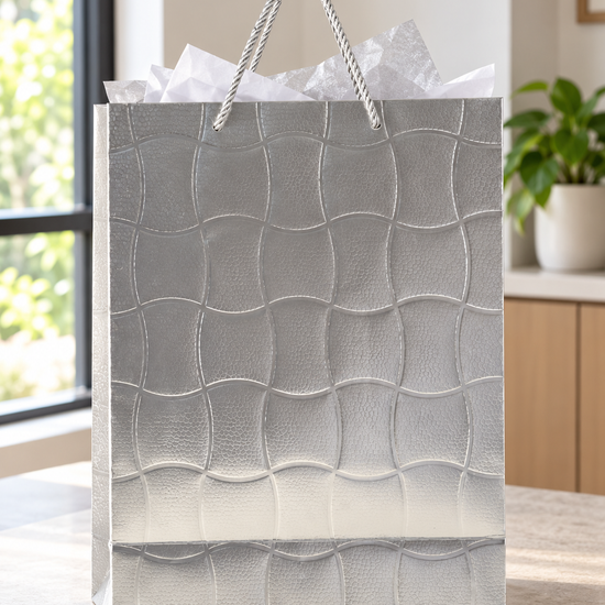 Embossed Ripple Wave Large Paper Gift Bag Silver - 30 x 12 x 40 cm