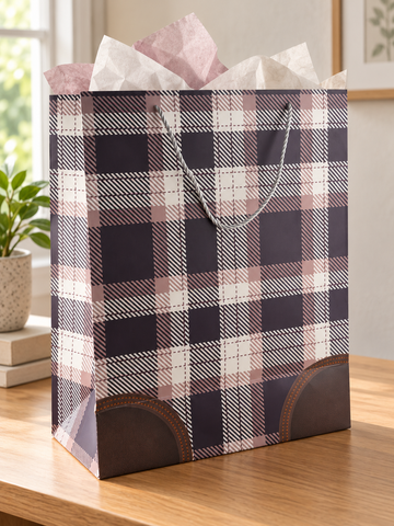 Ebony Check Tartan Plaid Extra Large Paper Gift Bag - 40 x 18 x 49 cm