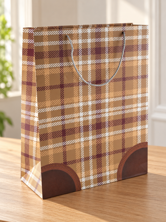 Mustard Tartan Plaid Extra Large Paper Gift Bag - 40 x 18 x 49 cm