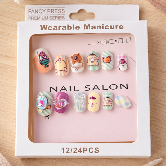 Fancy Press cute puppy and bunny ice cream 3D charm press on nail set in retail display packaging