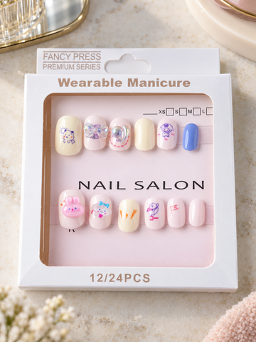Fancy Press baby blue bunny and bear 3D charm press on nail set in retail window package