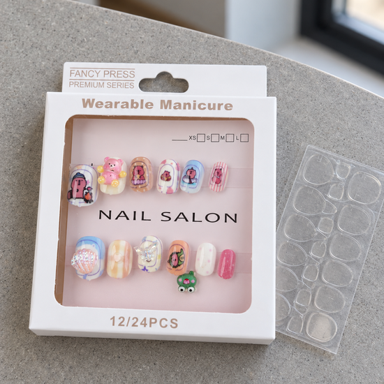 Fancy Press capybara and little frog 3D charm press on nail set with adhesive jelly tabs in display box