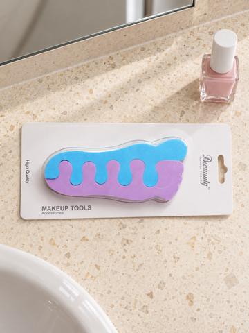 Beawwty dual-color blue and purple soft foam toe separators pair for smudge-free pedicure nail polish application