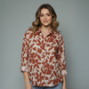 Women's Floral Print Linen Button Shirt Blouse