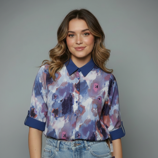 Abstract Watercolor Collared Blouse for girls