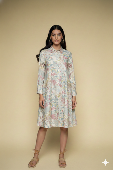 Women's Floral Print Tunic Shirt Dress