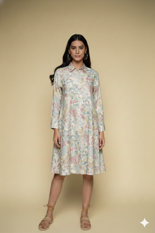 Women's Floral Print Tunic Shirt Dress