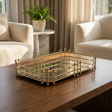 Gold Radiant Rectangle Metal Mirror Decorative Tray
