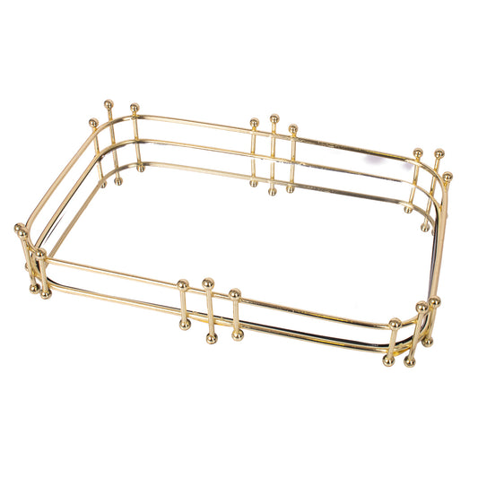 Gold Radiant Rectangle Metal Mirror Decorative Tray