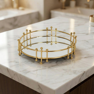 Decorative Round Metal Mirrored Tray