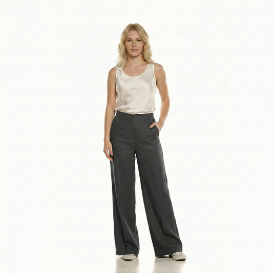 Women's High-Rise Wide-Leg Linen Trousers