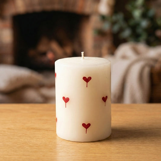 Red Heart painted Scented Pillar Candle