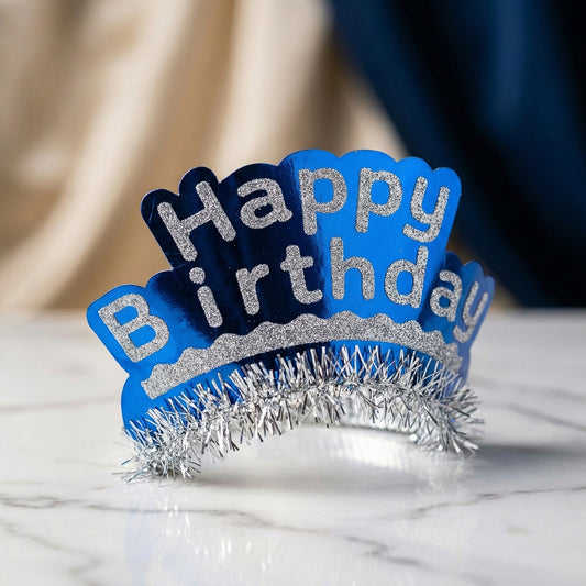 “Happy Birthday” Glitter Tiara with Tinsel Trim Crown