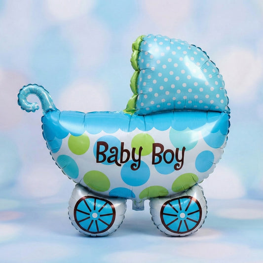 "Baby Boy" Pram Shaped Foil Balloon Blue