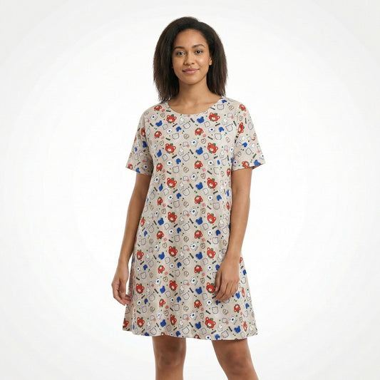 Women's Printed Short Sleeve Night Dress