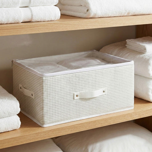 Collapsible Plaid Fabric Storage Box with Clear View Lid