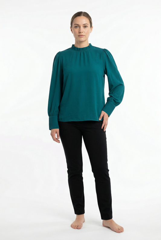 Women's Smocked-Neck Work Wear Blouse