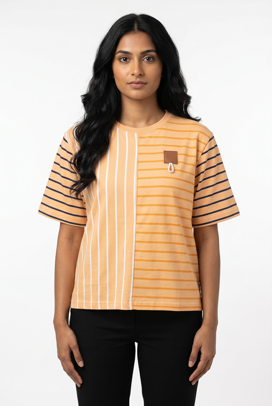 Women's Multi-Directional Striped Casual T-Shirt