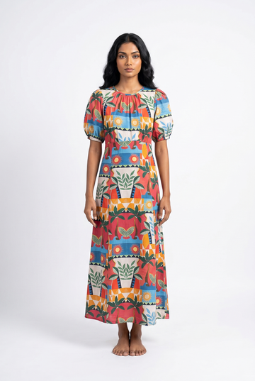 Vibrant Tropical Print Maxi Dress