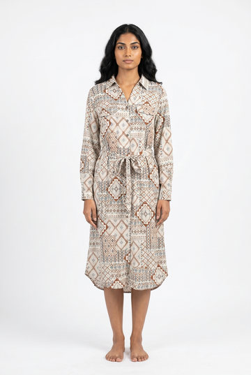 Geo-Print Belted Dress