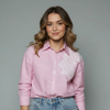 Women's Striped Lace Detail Button-Down Shirt Blouse